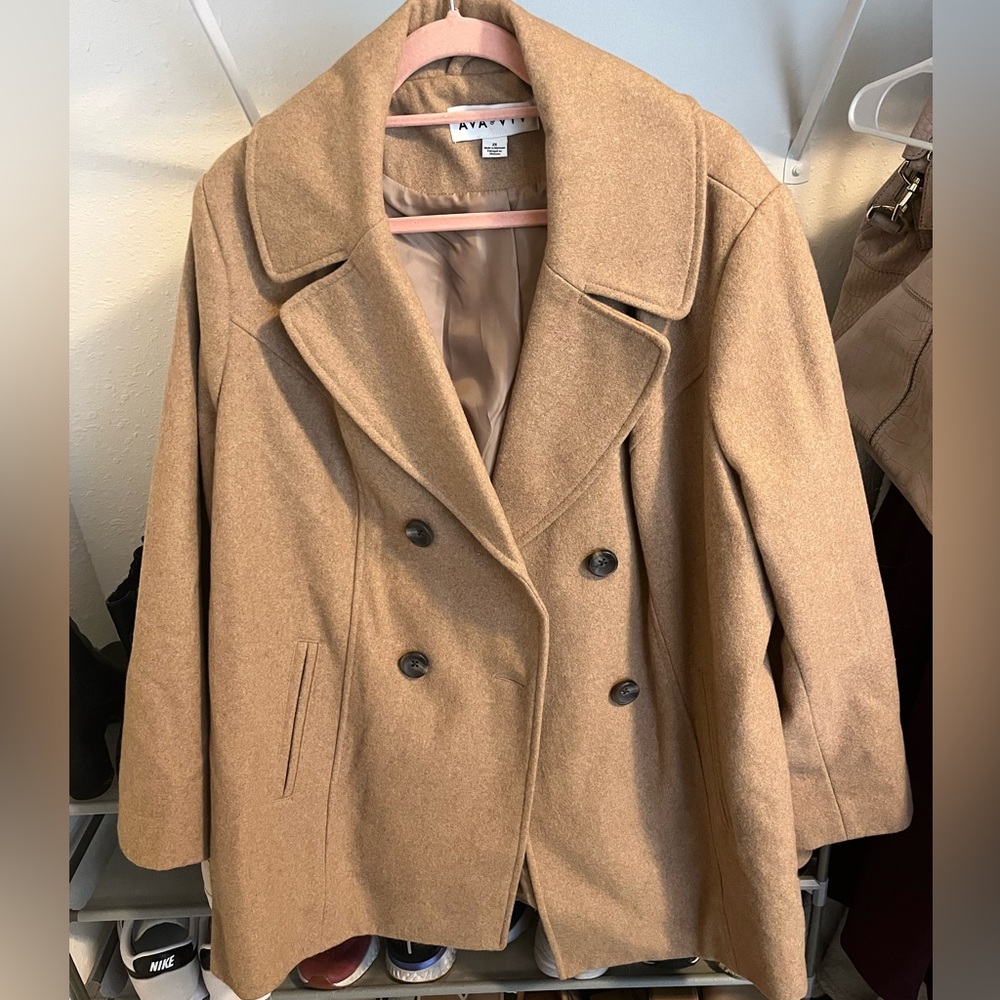 Ava & Viv Camel Plus Size Peacoat